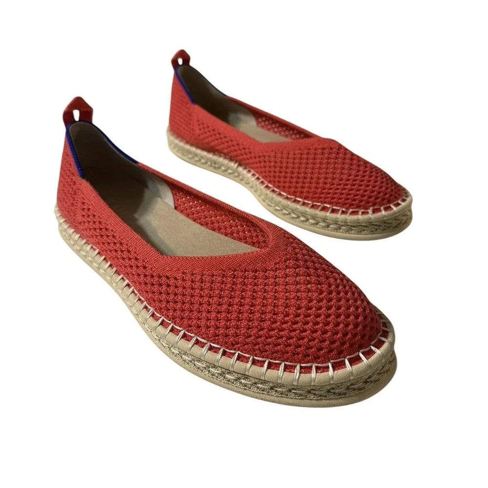 Red Knit Espadrille Flats - Women's Slip-On Comfort